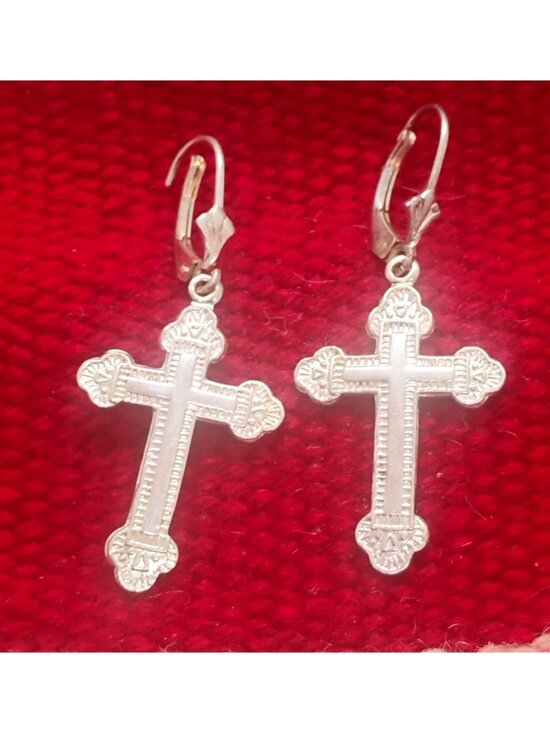 Unknown Jewelry - 925 Sterling Silver Cross Earrings Dangle Large Orthodox Style 1.5" Long